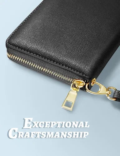 Vista 4 de Cartera para mujer con tarjetero para tarjetas de crédito, bolsillos para dinero, correa de pulsera, monedero con bloqueo RFID, gran capacidad