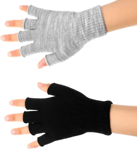 Vista 4 de SATINIOR 4 pares de guantes de invierno de medio dedo, guantes de punto sin dedos, guantes elásticos cálidos para hombres y mujeres