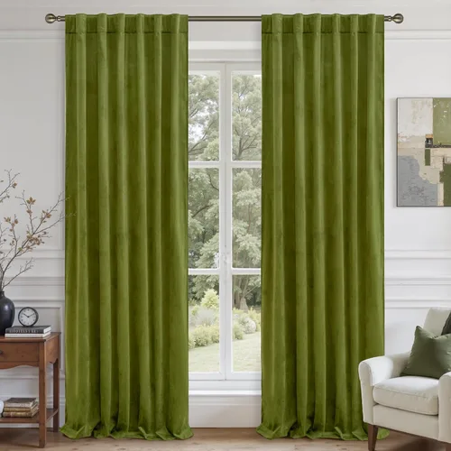 Vista 14 de LAMIT - Paneles de terciopelo beige para sala de estar de 72 pulgadas de largo, elegantes cortinas aisladas térmicamente e insonorizadas