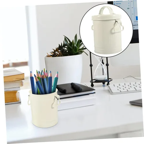 Vista 5 de Basurero de escritorio pequeño de escritorio, cubo de almacenamiento para artículos diversos, soporte para brochas de maquillaje, cubos pequeños