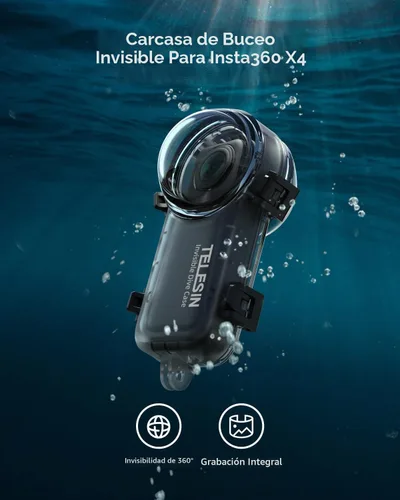 Vista 2 de TELESIN Insta 360 X4 - Funda de buceo invisible, 50m / 164 ft/164 pies, impermeable, carcasa protectora para buceo subacuático, carcasa para Insta