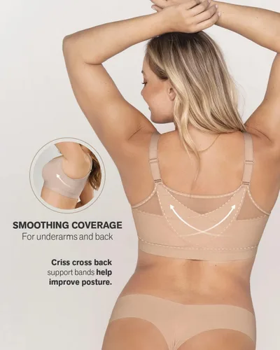 Vista 5 de Cómodo sujetador corrector de postura con cierre frontal con copas de contorno, sujetadores inalámbricos para mujer