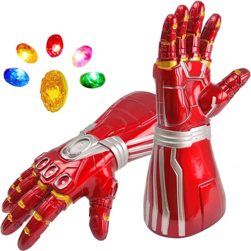 Vista 3 de Red Infinity Gauntlet with Removable Gems Infinity Gloves LED Gem Three Lighting Modes Halloween Cosplay Prop