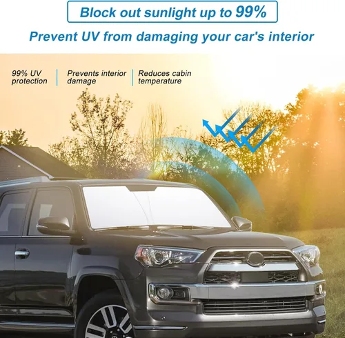 Vista 3 de Parasol a medida para parabrisas compatible con Toyota 4Runner 2010-2022 2023 2024, accesorios, bloquea los rayos UV, protector de visera de sol