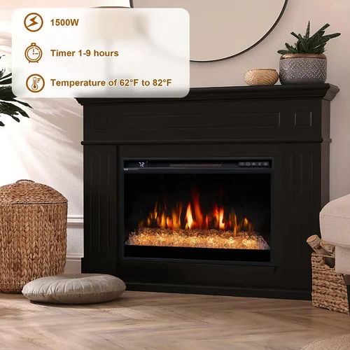Vista 6 de Insertos de chimenea eléctrica de 26 pulgadas, chimenea eléctrica empotrada de 1500 W con control remoto, cristal, protección contra