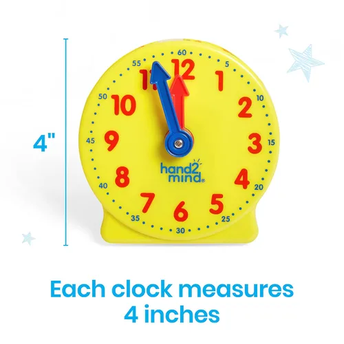 Vista 4 de hand2mind Juego de mini reloj con engranaje para el aula, decir la hora, relojes de enseñanza, aprender a decir la hora para niños, reloj analógico