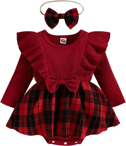 Vista 8 de Mameluco de Navidad para niñas recién nacidas, falda de malla de terciopelo rojo, traje de primera Navidad, regalo de Navidad