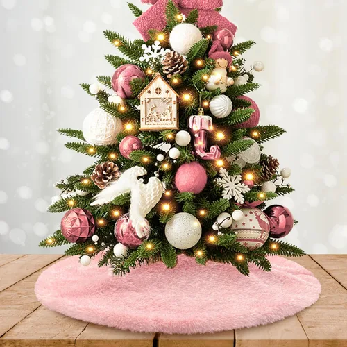Vista 32 de Falda de Árbol de Navidad de 24 Pulgadas - Falda de Árbol de Piel Sintética Esponjosa Beige Blanca, Decoración Navideña de Felpa de Color Toka