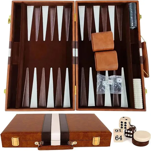 Vista 4 de Juego de tablero plegable clásico de 15 pulgadas con funda de cuero, juego de viaje portátil, paquete de regalo ideal para amantes de la estrategia