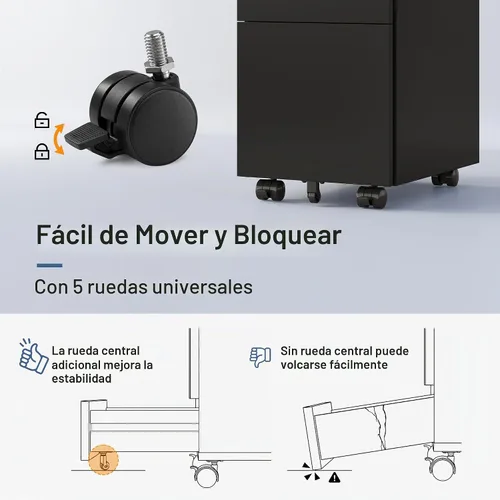 Vista 9 de DEVAISE 3 Drawer File Cabinet with Lock, Fully Assembled Except Casters Negro