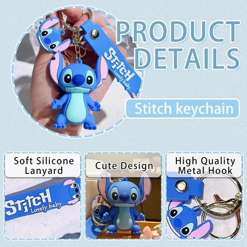 Vista 3 de ANEIMIAH Lindos llaveros de puntada para mujer, llavero Lilo y Stitch para llaves de coche, accesorios