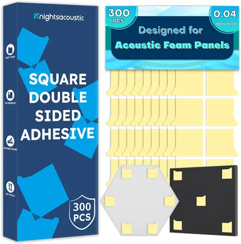 Vista 7 de Knightsacoustic Cinta cuadrada de doble cara resistente, 120 unidades, adhesivo para espuma acústica, almohadillas adhesivas para paneles de pared