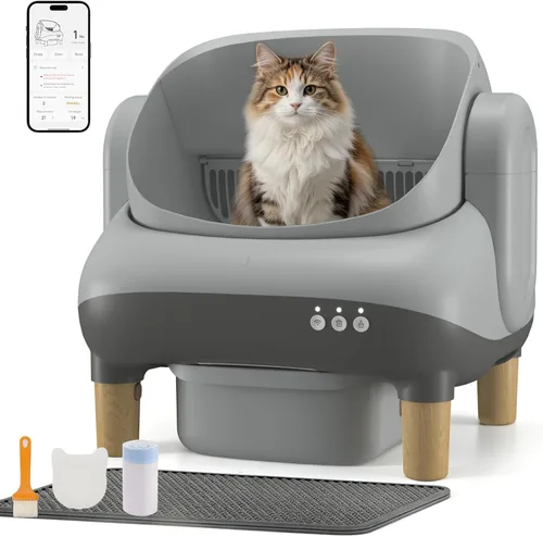 Vista 12 de GTPLAYER Caja de arena autolimpiante, caja de arena automática para gatos, control de aplicación y monitoreo de peso, protección de sensores de 01