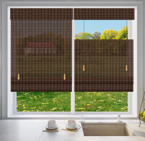 Vista 7 de LETAU Cortinas romanas de bambú para ventana, de arriba hacia abajo, abajo hacia arriba, de madera, filtrado de luz de bambú, patrón 1