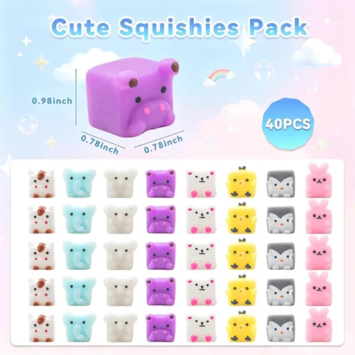 Vista 2 de Paquete de 40 juguetes esponjosos Mochi, mini cubo Kawaii de animales