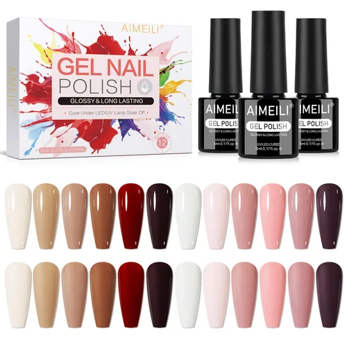 Vista 8 de AIMEILI Juego de esmaltes de uñas de gel nude – 12 colores sin hema, gelatina neutra, rosa, blanco lechoso, efecto transparente, manicura