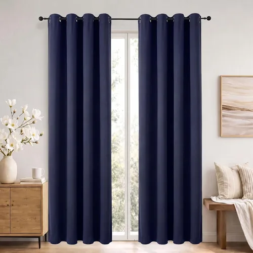 Vista 129 de Simplebrand Cortinas blancas puras de 96 pulgadas de largo para oscurecer la habitación, juego de 2 paneles para dormitorio/sala de estar, bloqueo