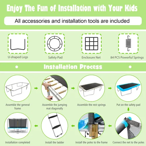 Vista 5 de Giantex Trampolín rectangular de 8 pies x 14 pies con certificación ASTM con recinto, escalera, marco de acero galvanizado de doble cara, carga