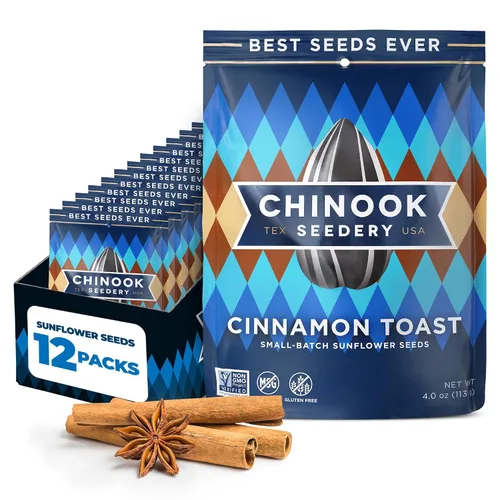 Vista 15 de Chinook Seedery Semillas de Girasol Jumbo Tostadas - Bocadillos Keto, Sin Gluten, Sin OGM, Paquete de Variedad de 8 Sabores 4 oz (Paquete de 12)