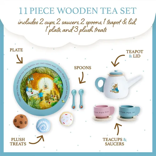Vista 2 de Kids Preferred Beatrix Potter Peter Rabbit - Juego de té de madera para juego de simulación, 11 piezas