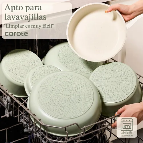 Vista 7 de CAROTE - Juego de ollas y sartenes antiadherentes, mango desmontable, 19 Verde salvia