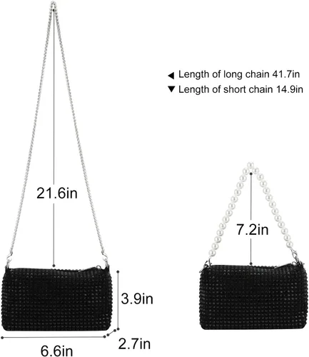 Vista 5 de Bolso de mano para mujer, bolso de noche brillante, bolso cruzado, bolso de mano con diamantes de imitación