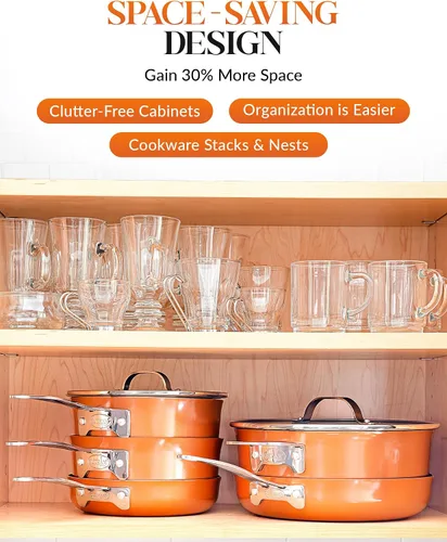 Vista 3 de Juego de ollas y sartenes apilables Gotham Steel Stackmaster – Juego de 10 piezas de ollas y sartenes apilables que ahorran un 30% de espacio