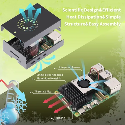 Vista 5 de iRasptek Kit de inicio para Raspberry Pi 5 8GB RAM: incluye placa de 8 GB, adaptador de alimentación USB-C Pi5 de 5.1 V 5 A, carcasa de metal Pi5