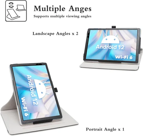 Vista 3 de Bige para tabletas TECLAST P26T/Vortex T10M Pro Plus de 10.1", soporte giratorio de 360 grados con cubierta de bonito patrón, color negro
