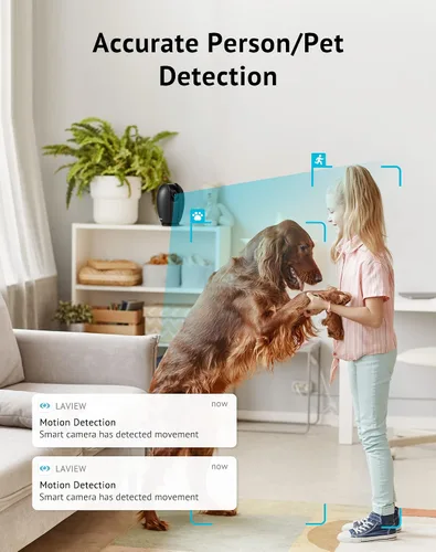 Vista 5 de LaView Cámara de seguridad, 360° Auto Patrol Interior Hogar Wi-Fi 1080P Pan-Tilt-Zoom WiFi Cámara con visión nocturna, audio bidireccional y Negro