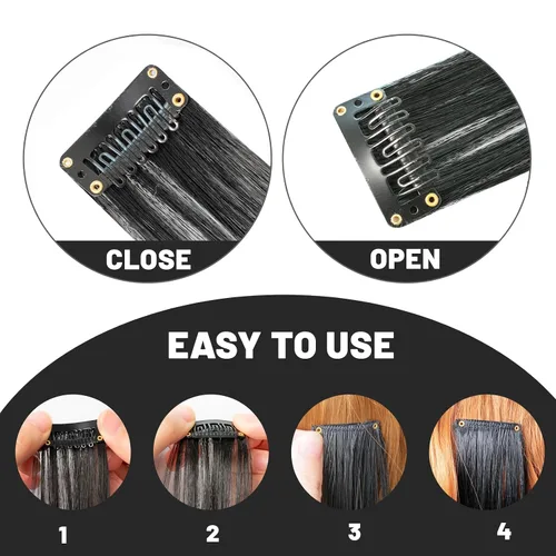 Vista 3 de Extensiones de cabello sintético de 22 pulgadas, extensiones de cabello sintético largo y lacio con clip, extensiones de cabello sintético para Negro