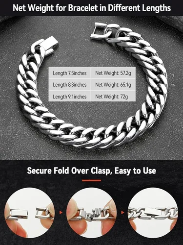 Vista 5 de FaithHeart Pulsera de eslabones cubanos de acero inoxidable para hombre, cadena de eslabones para hombre chapada en oro/negro/plata de 8/12/17mm