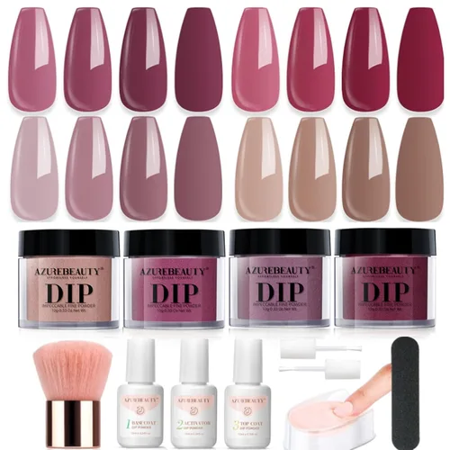 Vista 18 de Azurebeauty - Kit de iniciación de uñas en polvo de inmersión, 4 colores, purpurina de piel desnuda para todas las estaciones, juego de polvo