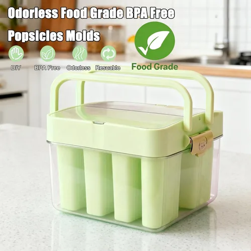 Vista 3 de Moldes para paletas con tapa y contenedor, 9 piezas, reutilizables, fáciles de liberar, moldes para paletas caseras, sin olor, sin bisfenol A