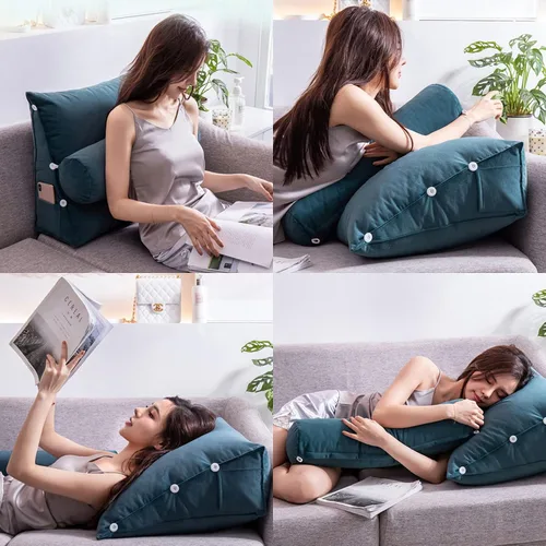 Vista 6 de Almohada triangular de cuña para cama, cojín de soporte para respaldo de cabecera, almohada de lectura para espalda, cuello y piernas, almohada