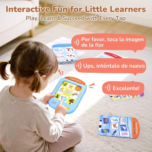 Vista 5 de JoyCat - Tableta de aprendizaje bilingüe para niños, 106 tarjetas parlantes español-inglés