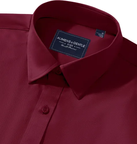 Vista 27 de Alimens & Gentle Camisas de vestir para hombre, manga larga, elásticas, sin arrugas, con botones