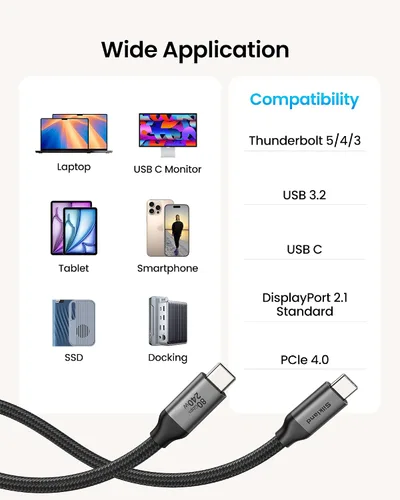 Vista 7 de Silkland Cable USB 4 para Thunderbolt 5 de 10 pies/3M, transferencia