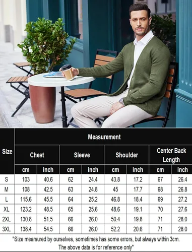 Vista 6 de COOFANDY Suéter de punto con cuello en V para hombre, casual, ligero, con botones