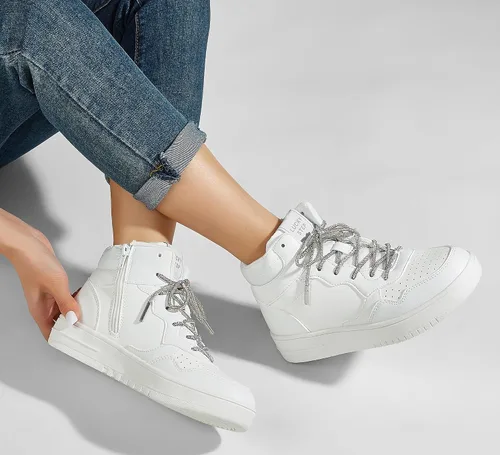 Vista 4 de LUCKY STEP Zapatos deportivos de plataforma alta para mujer, zapatos de tenis con cremallera, botines de piel sintética suave, zapatillas