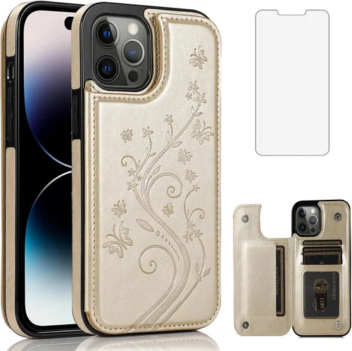 Vista 11 de Funda compatible con iPhone 15 Pro Max de 6.7 pulgadas con protector de pantalla de vidrio templado y tarjetero con soporte para tarjetero, funda