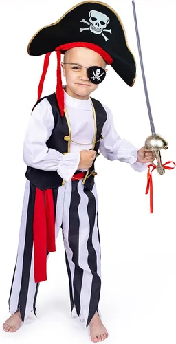 Vista 4 de Dress Up America Disfraz de pirata para niños Conjunto de disfraz de pirata para niños El conjunto de disfraces incluye una camiseta, pantalones