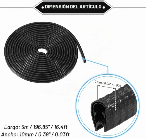 Vista 6 de Protector de Borde de Puerta de Coche, 16.4 pies (5M) Protector de Sello de Borde de Goma en Forma de U Universal para Coche, Camión, ATV, Barco
