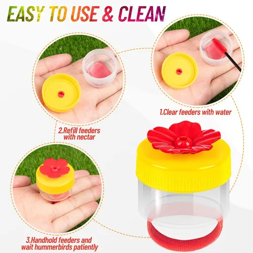 Vista 3 de Comederos de Anillo para Colibríes de Mano, 4 Piezas Mini Comedero de Mano para Colibríes con 4 Piezas Cepillo de Limpieza, Comederos de Pájaros