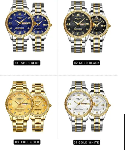 Vista 7 de NIBOSI Relojes para parejas diamantes de lujo para hombres y mujeres para él y para ella juego de relojes para marido esposa San Valentín reloj