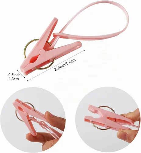 Vista 4 de Paquete de 24 Pinzas de Ropa de Plástico Resistentes para Exteriores para Colgar Ropa, Mini Pinzas para Ropa con Cuerda para Colgar, Perchas