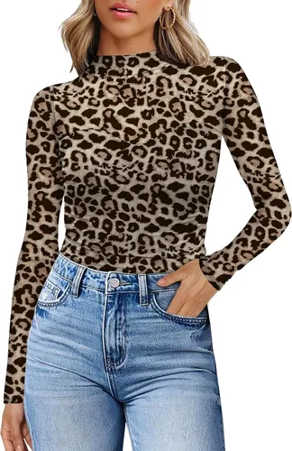 Vista 27 de Camisas de manga larga de malla sexy para mujer, ropa de moda, cuello de tortuga, drapeada, para salir, trajes de otoño, blusas ajustadas Negro