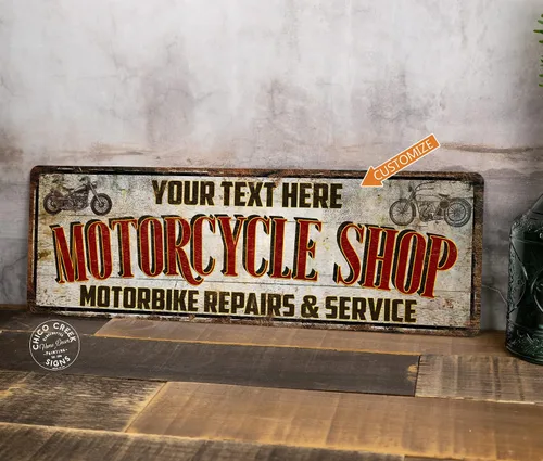 Vista 2 de Letrero de garaje personalizado para taller de motocicleta, reparación mecánica para hombre, decoración de cueva, picador de bicicleta de calle