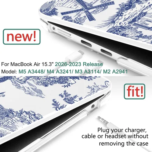 Vista 3 de Funda para MacBook Air de 15 pulgadas M5 M4 M3 M2 Chip 2026 2025 2024 2023 (modelo A3448 A3241 A3114 A2941), carcasa rígida con cubierta de teclado