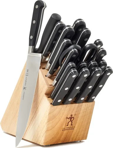 Vista 6 de HENCKELS Juego de bloques de cuchillos de 14 piezas 6 cuchillos de carne, para pelar, utilidad dentada, preparación, pan, chef, afilar acero